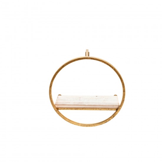 S/3 Metal & Wood Wall Shelves, Gold/white