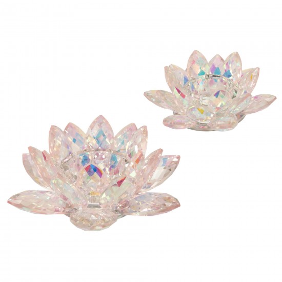 Blush Crystal Lotus Votive Holder 6"