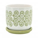 Cer,s/2 5/6" Circles Planter W/ Saucer, Olive