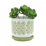 Cer,s/2 5/6" Circles Planter W/ Saucer, Olive