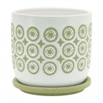 Cer,s/2 5/6" Circles Planter W/ Saucer, Olive