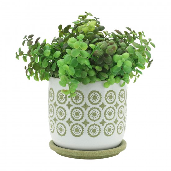 Cer,s/2 5/6" Circles Planter W/ Saucer, Olive