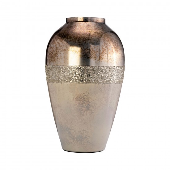 Glass, 17" Metallic Vase, Champagne