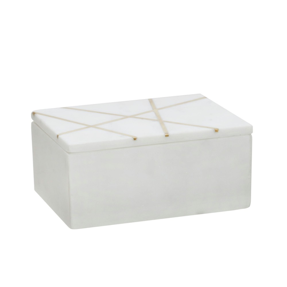 Marble 7x5" Box W/ Inlay, White