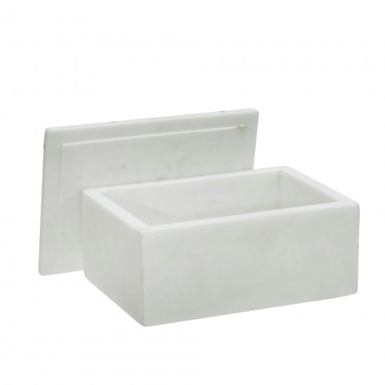 Marble 7x5" Box W/ Inlay, White