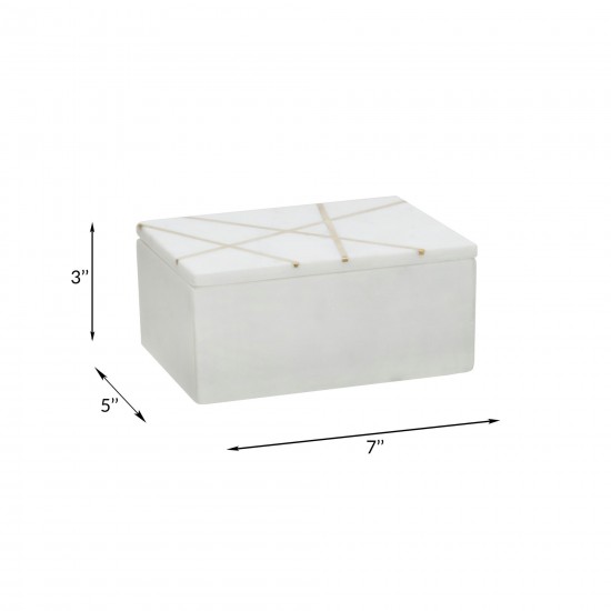 Marble 7x5" Box W/ Inlay, White