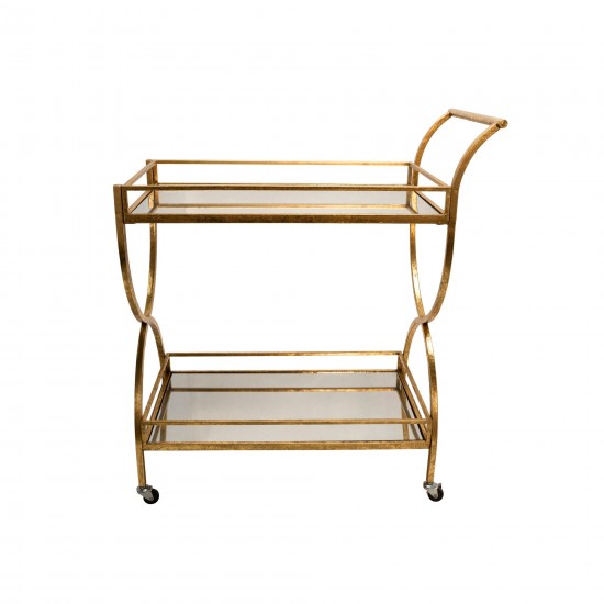 Metal 33" 2-tier Rolling Bar Cart, Gold