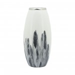 Glass, 18"h Vase W/ Metal Ring, White
