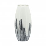 Glass, 18"h Vase W/ Metal Ring, White