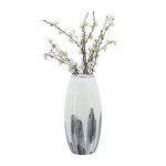 Glass, 18"h Vase W/ Metal Ring, White