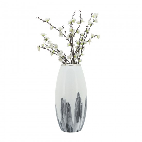 Glass, 18"h Vase W/ Metal Ring, White