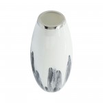 Glass, 18"h Vase W/ Metal Ring, White