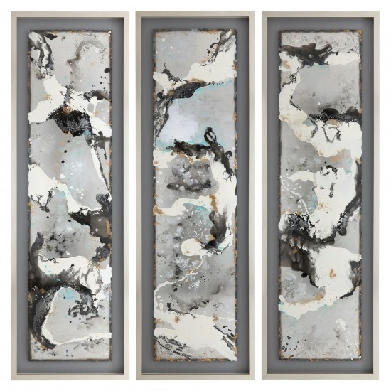 66x21 S/3 Abstract Canvas, Black On Silver Frame