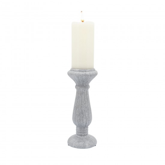 Cer, 10"h Candle Holder, Scratched, Silver