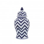 Cer, 14"h Chevron Temple Jar, Wht/blu