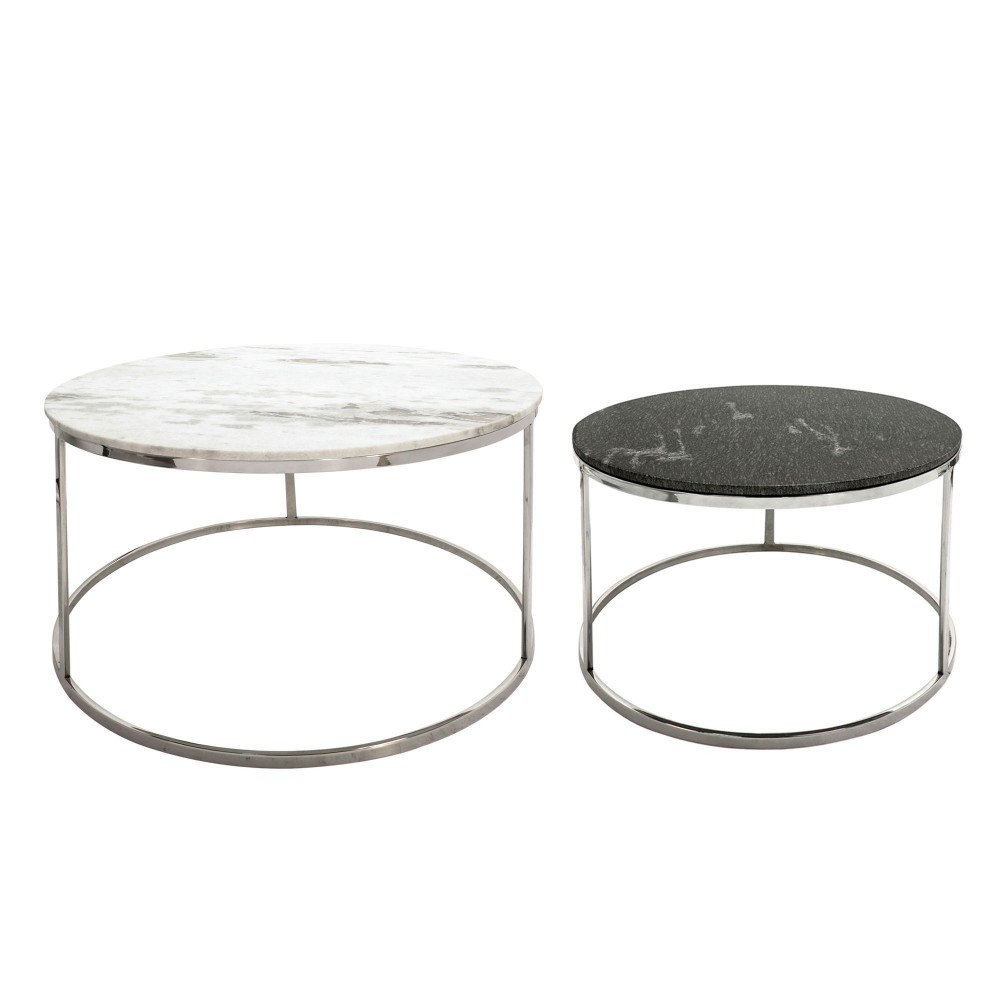 S/2 Metal/marble Coffee Table, Silver S/2 Metal/marble Coffee Table, Silver