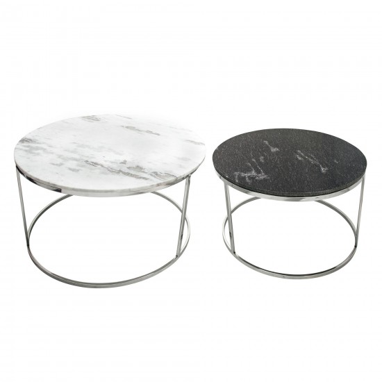 S/2 Metal/marble Coffee Table, Silver
