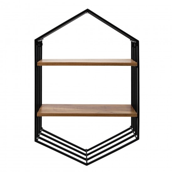 Metal/wood 32"h Hexagon Wall Shelf, Brown