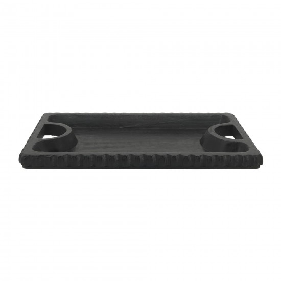 Wood, 25"x15", Scalloped Edge Tray, Black