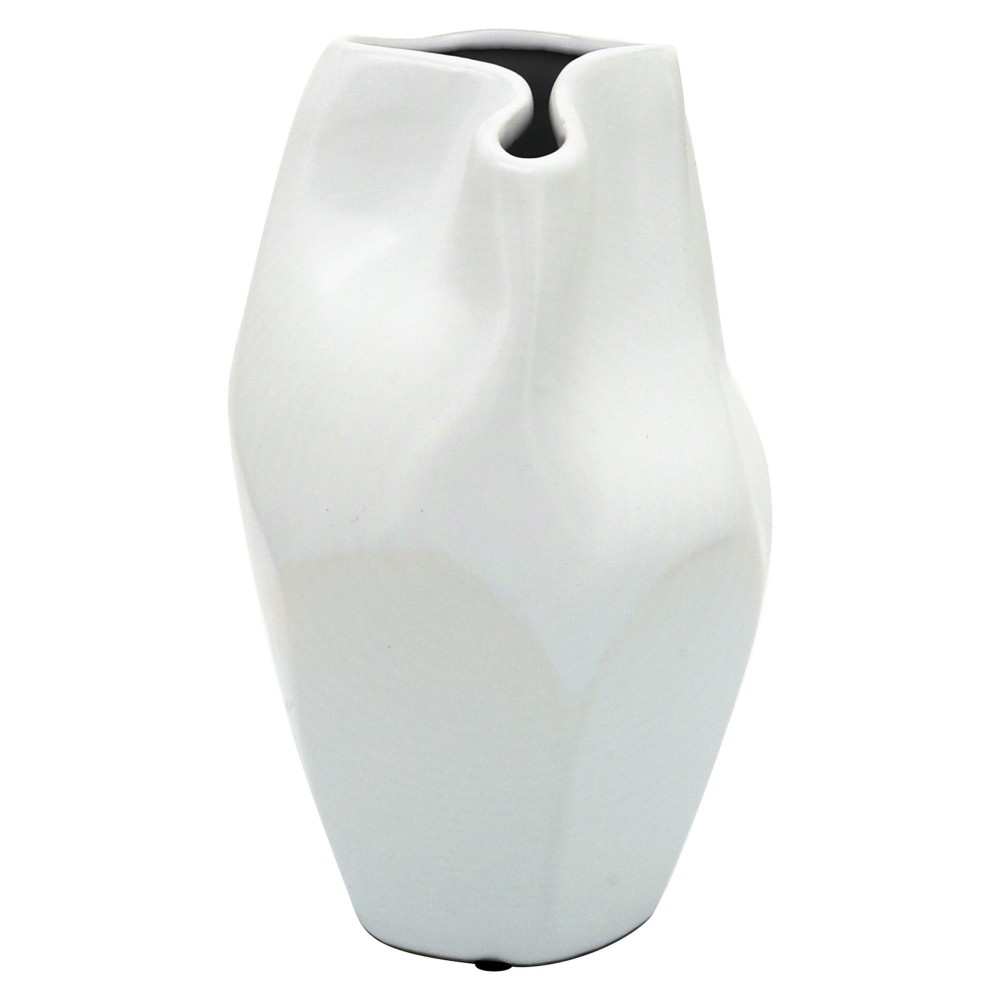 Cer, 10"h Abstract Vase, White