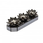 Glass 13" 3 Lotus Mirrored Candle Holder, Black