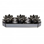 Glass 13" 3 Lotus Mirrored Candle Holder, Black