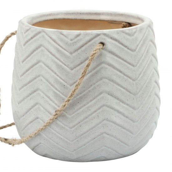 Ceramic 6" Chevron Hanging Planter, Beige