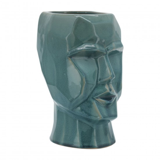 Cer, 12" Face Vase, Turquiose