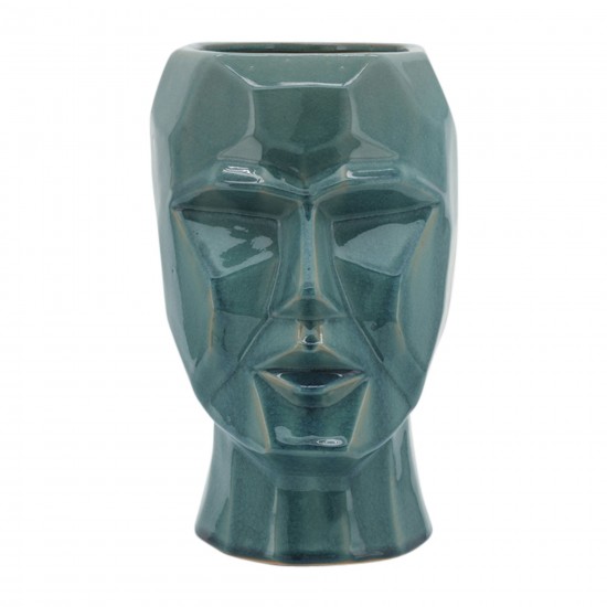 Cer, 12" Face Vase, Turquiose