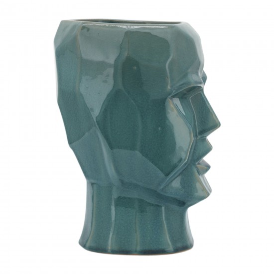 Cer, 12" Face Vase, Turquiose