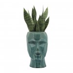 Cer, 12" Face Vase, Turquiose