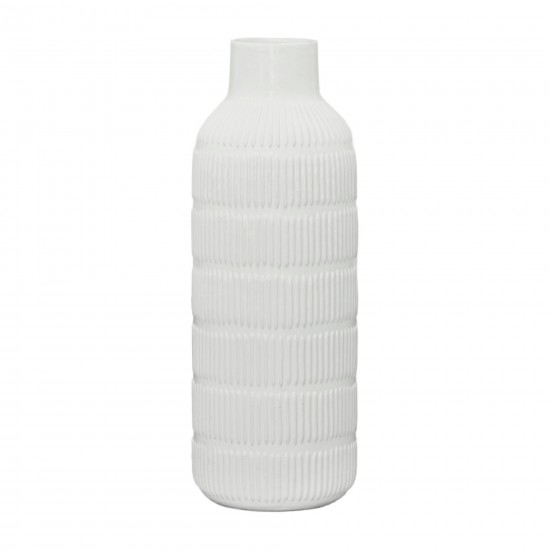 Cer,17",pearl Stripe Vase,white