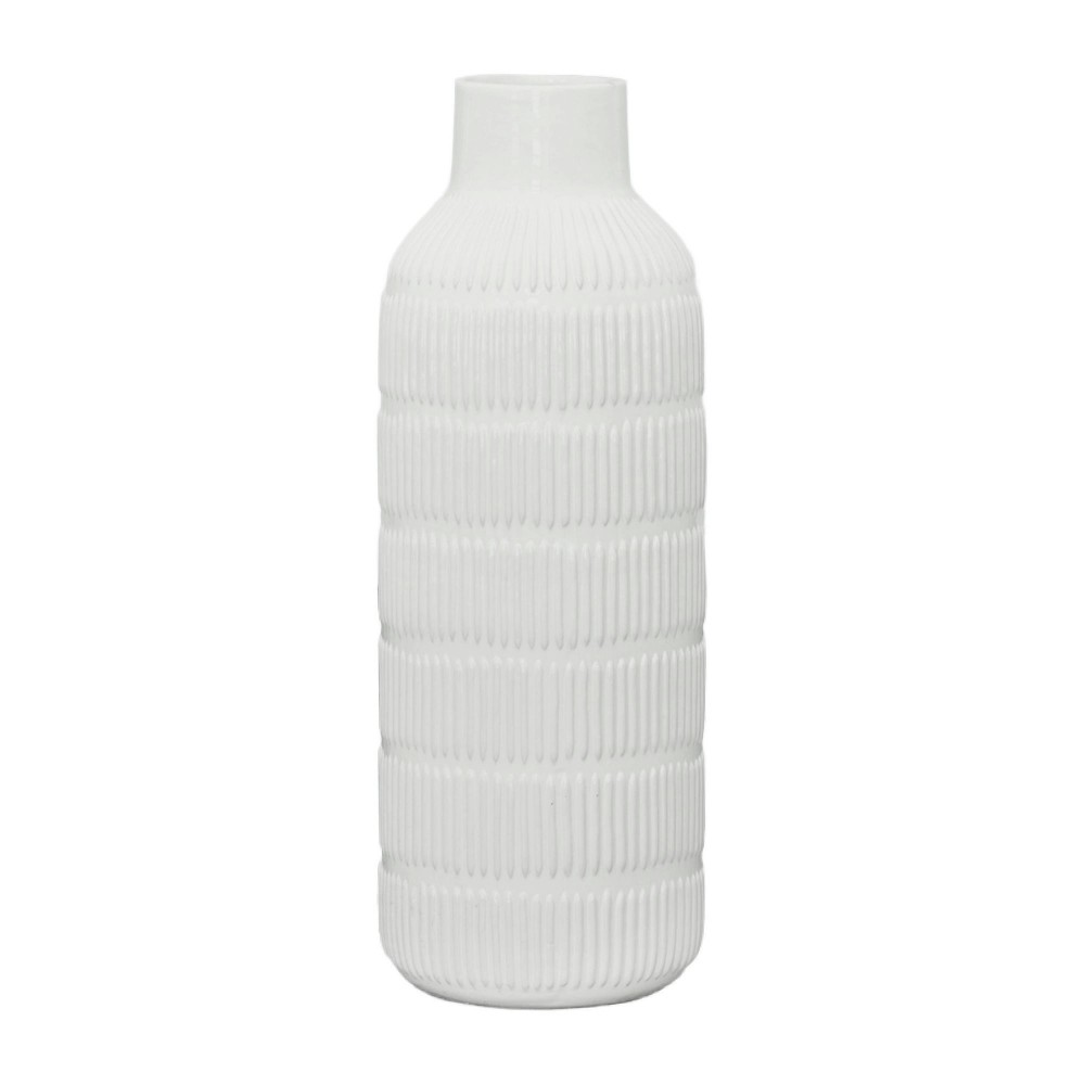 Cer,17",pearl Stripe Vase,white