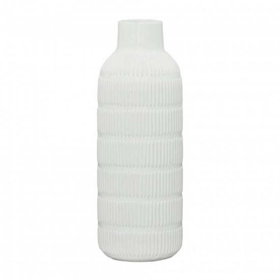 Cer,17",pearl Stripe Vase,white