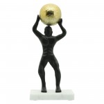 Metal 13"h Man Ball On Top, Black/gold