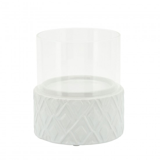 White Ceramic /glass 5" Pillar Holder, Diamond
