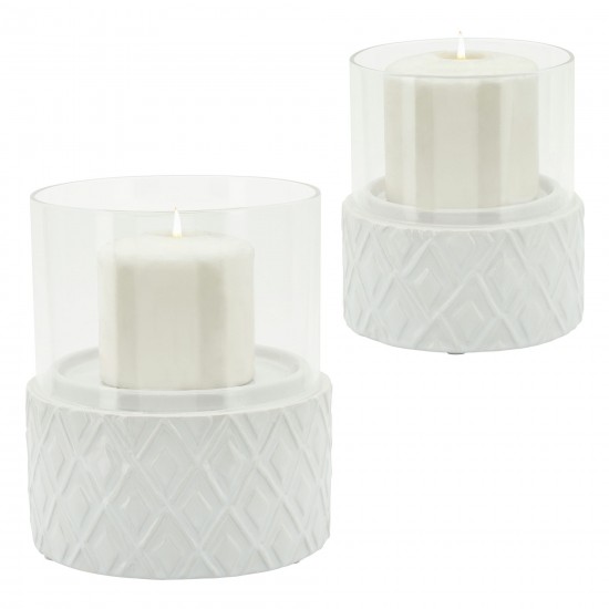 White Ceramic /glass 5" Pillar Holder, Diamond