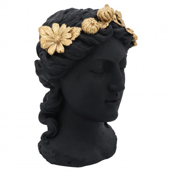 Resin, 16"h Daisies Lady Head Statue, Black/gold