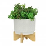Cer, 7" Abstract Planter On Stand, White