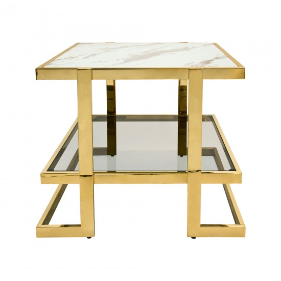 Metal/marble Glass Side Table, Gold/white Kd