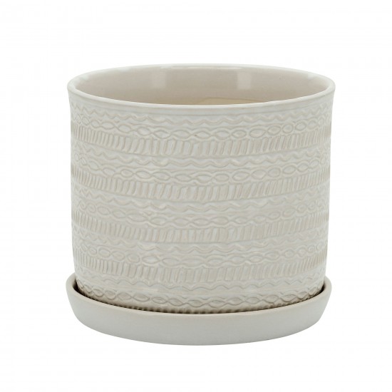 S/2 Tribal Planter W/ Saucer 6/8", White