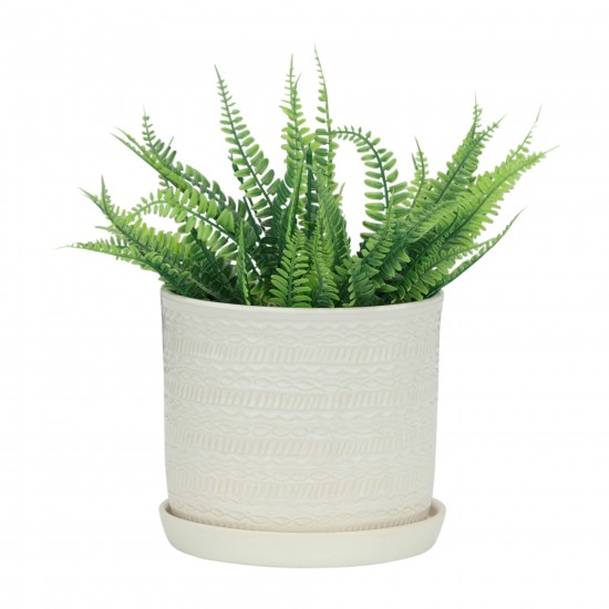 S/2 Tribal Planter W/ Saucer 6/8", White