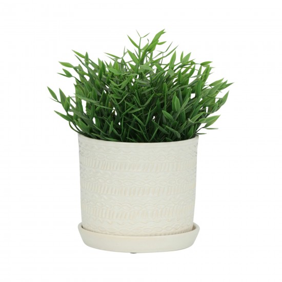 S/2 Tribal Planter W/ Saucer 6/8", White