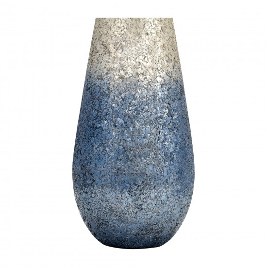 12" Crackled Vase, Silver Blue Ombre