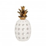 Ceramic 13" Lattice Weave Pineapple, White / Gold