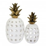 Ceramic 13" Lattice Weave Pineapple, White / Gold