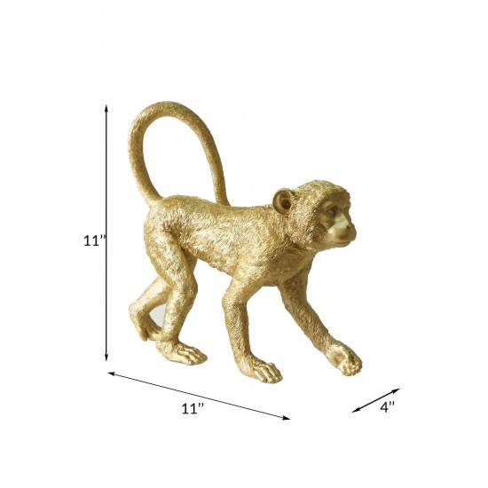 Polyresin 11" Walking Monkey Figurine, Gold