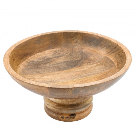 Wood, 12" Round Bowl W/ Ribbed Base, Natural