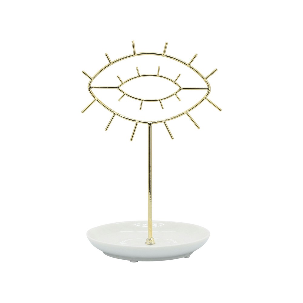 Cer, 8"h Eyes Trinket, White/gold