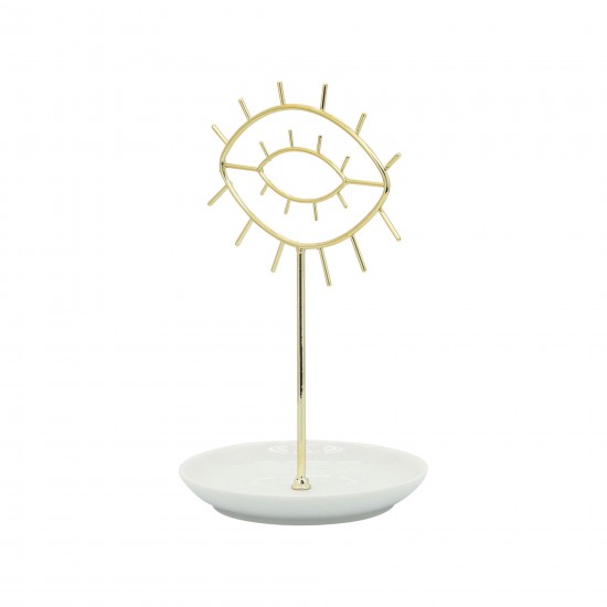 Cer, 8"h Eyes Trinket, White/gold